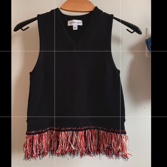 Carven Tops - NWOT Carven Sleeveless Black Fringe Top